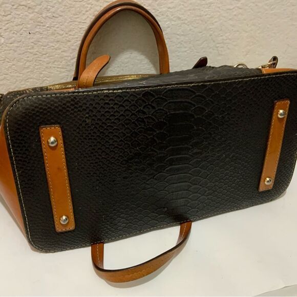 Dooney & Bourke Black Brown  Leather Python Exotic Satchel Buckle Handbag - Picture 8 of 13
